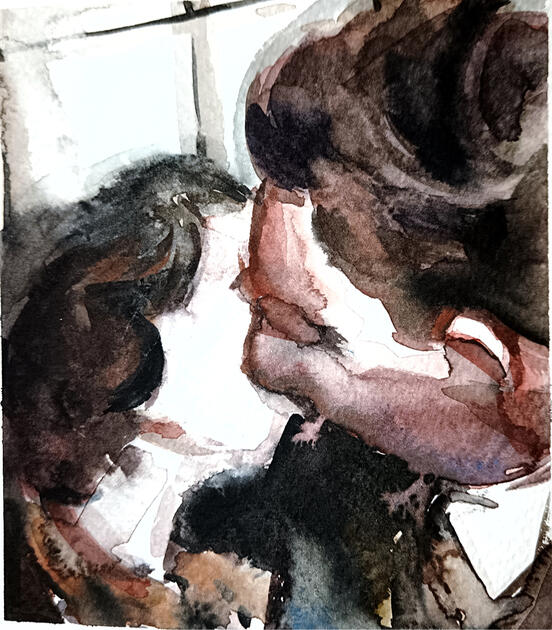 Small-format watercolor depicting a delicate and subtle motif through a fine interplay of color and light.